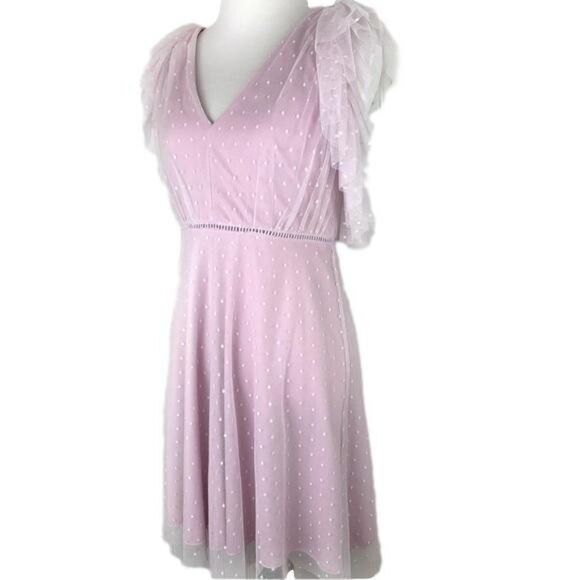 Gianni Bini Tulle Overlay Dress ~ Plunge V-Neck ~ Ruffle Trim ~ Open Back ~ NEW - Picture 4 of 6